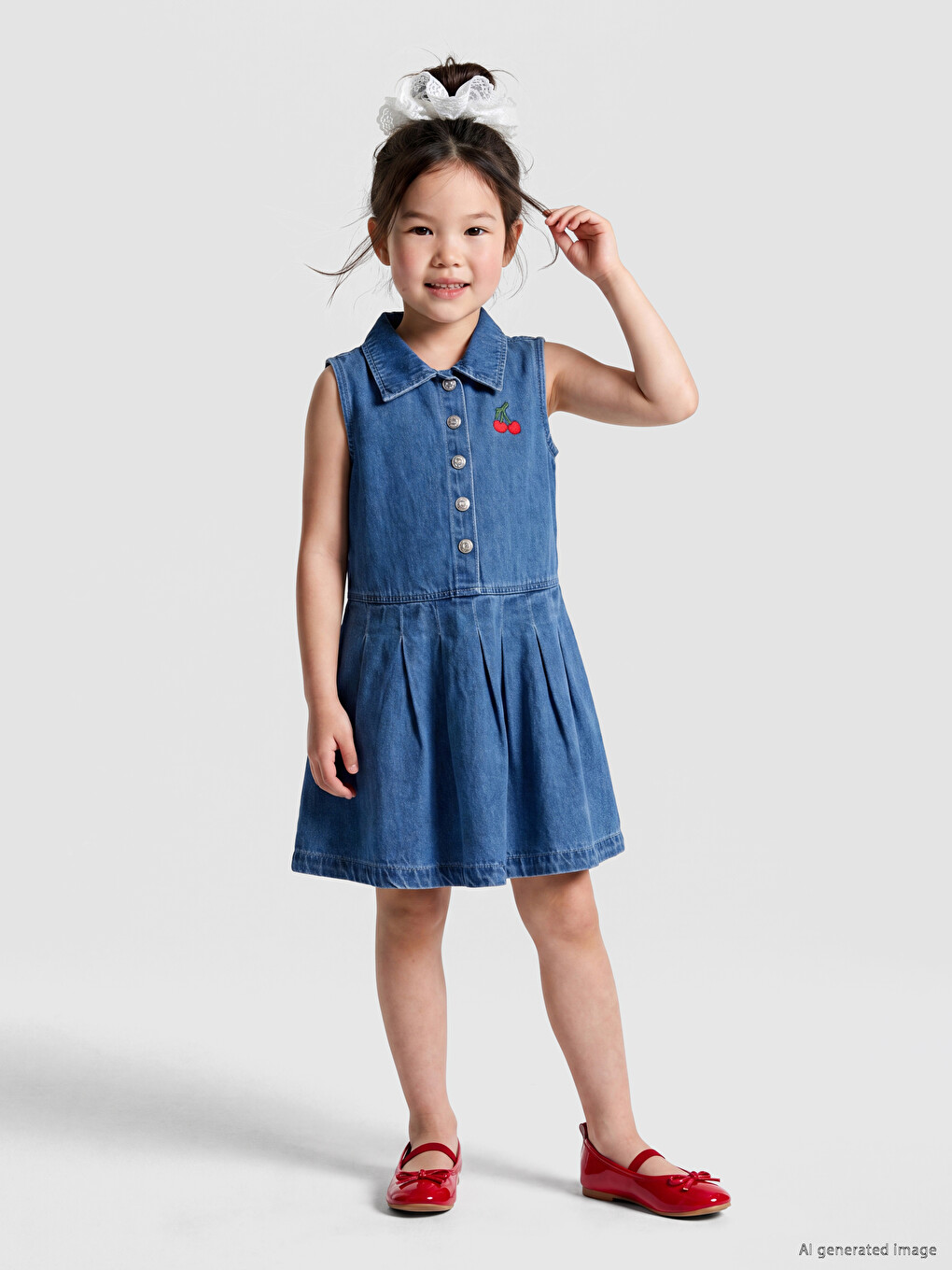 Collared Neck Embroidered Girls' Dress