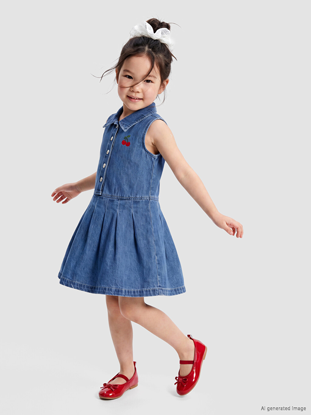 Collared Neck Embroidered Girls' Dress-1