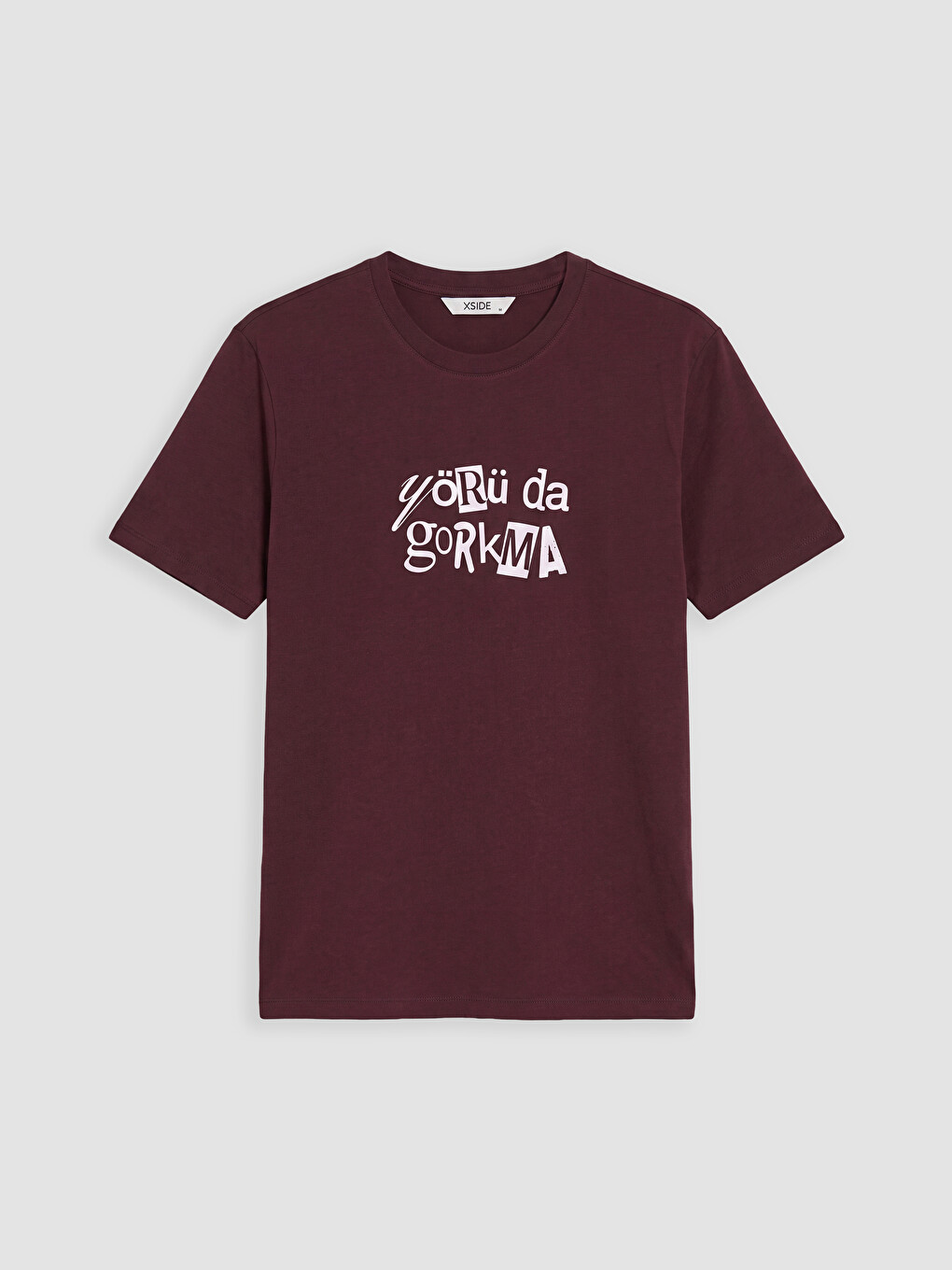 Bordo Bisiklet Yaka Kıbrıs Slogan Baskılı Erkek Tişört