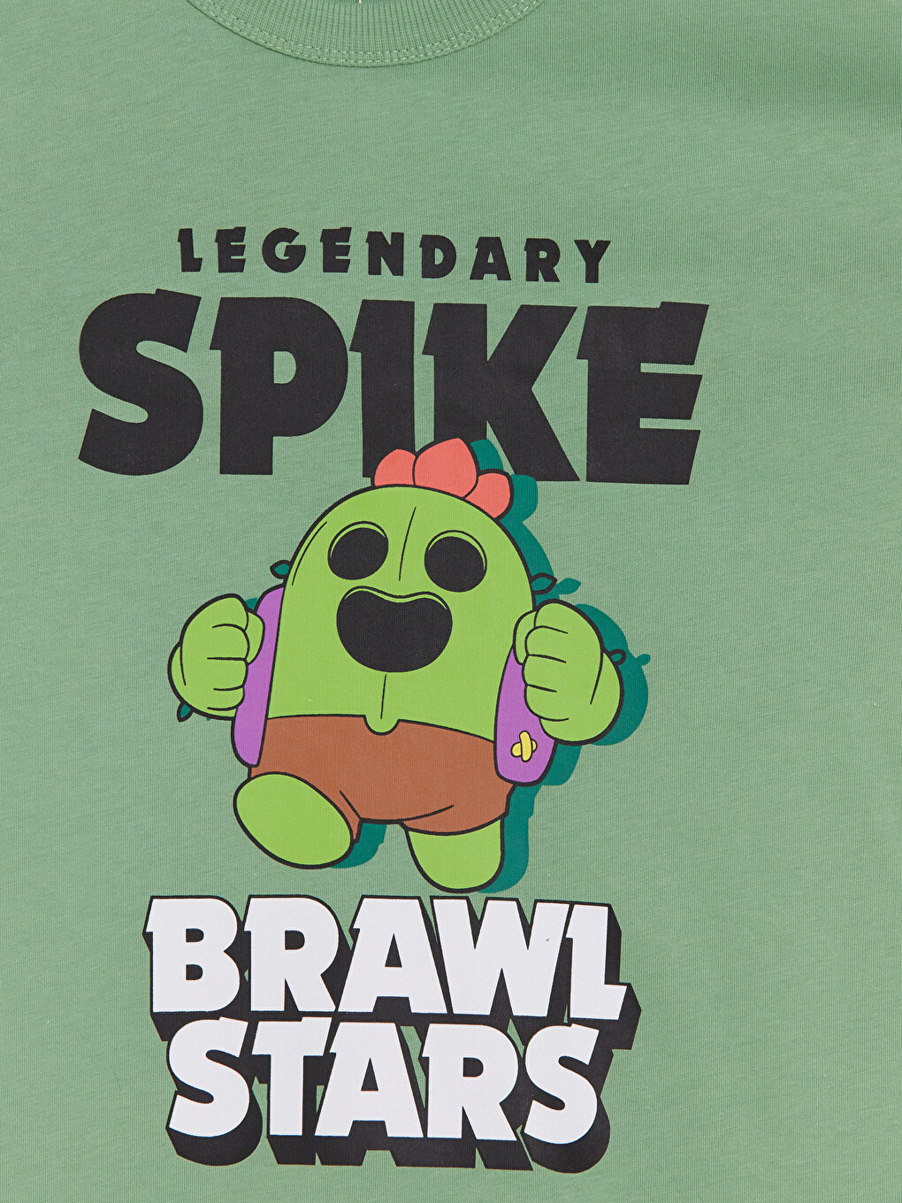 Yeşil Bisiklet Yaka Brawl Stars Baskılı Erkek Çocuk Tişört-1