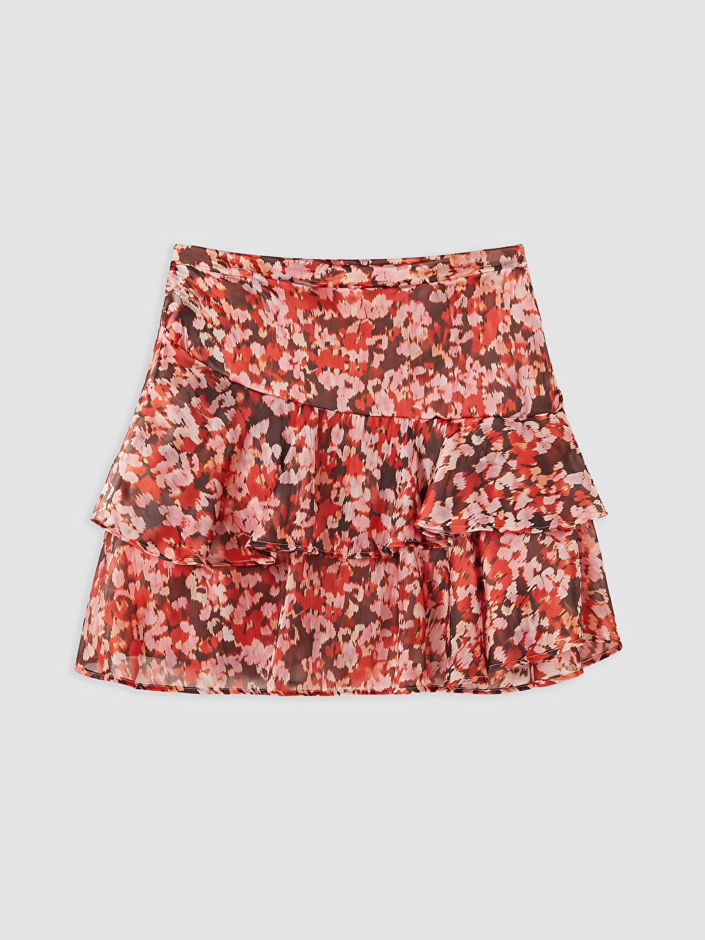 Pembe Slim Fit Çiçekli Katkat Mini Şortlu Etek
