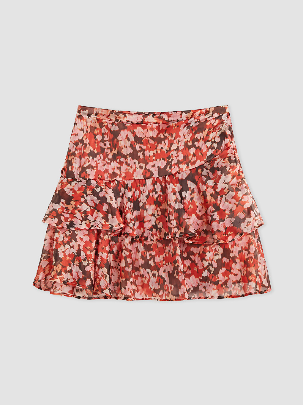 Pembe Slim Fit Çiçekli Katkat Mini Şortlu Etek-1