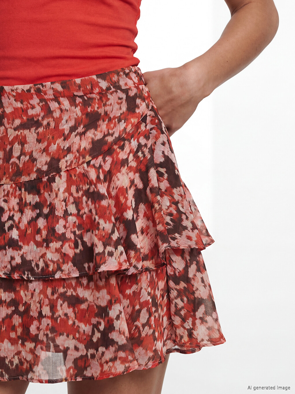 Slim Fit Cvetni Slojeviti Mini Skort-2