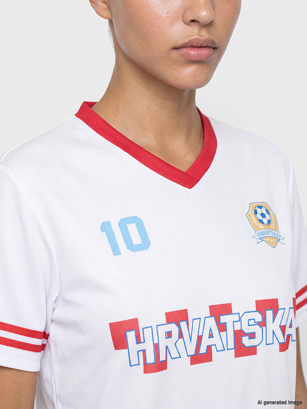 Beyaz Hırvatistan Baskılı Kadın Spor Tişört-2