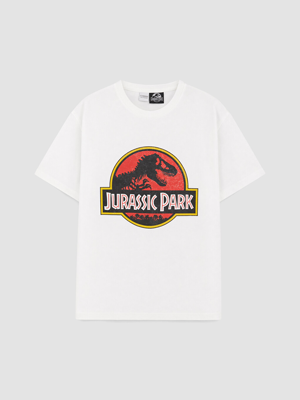 Beyaz Bisiklet Yaka Jurassic Park Baskılı Erkek Çocuk Tişört