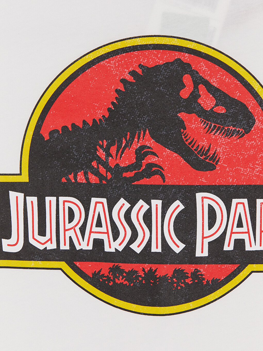 Beyaz Bisiklet Yaka Jurassic Park Baskılı Erkek Çocuk Tişört-1