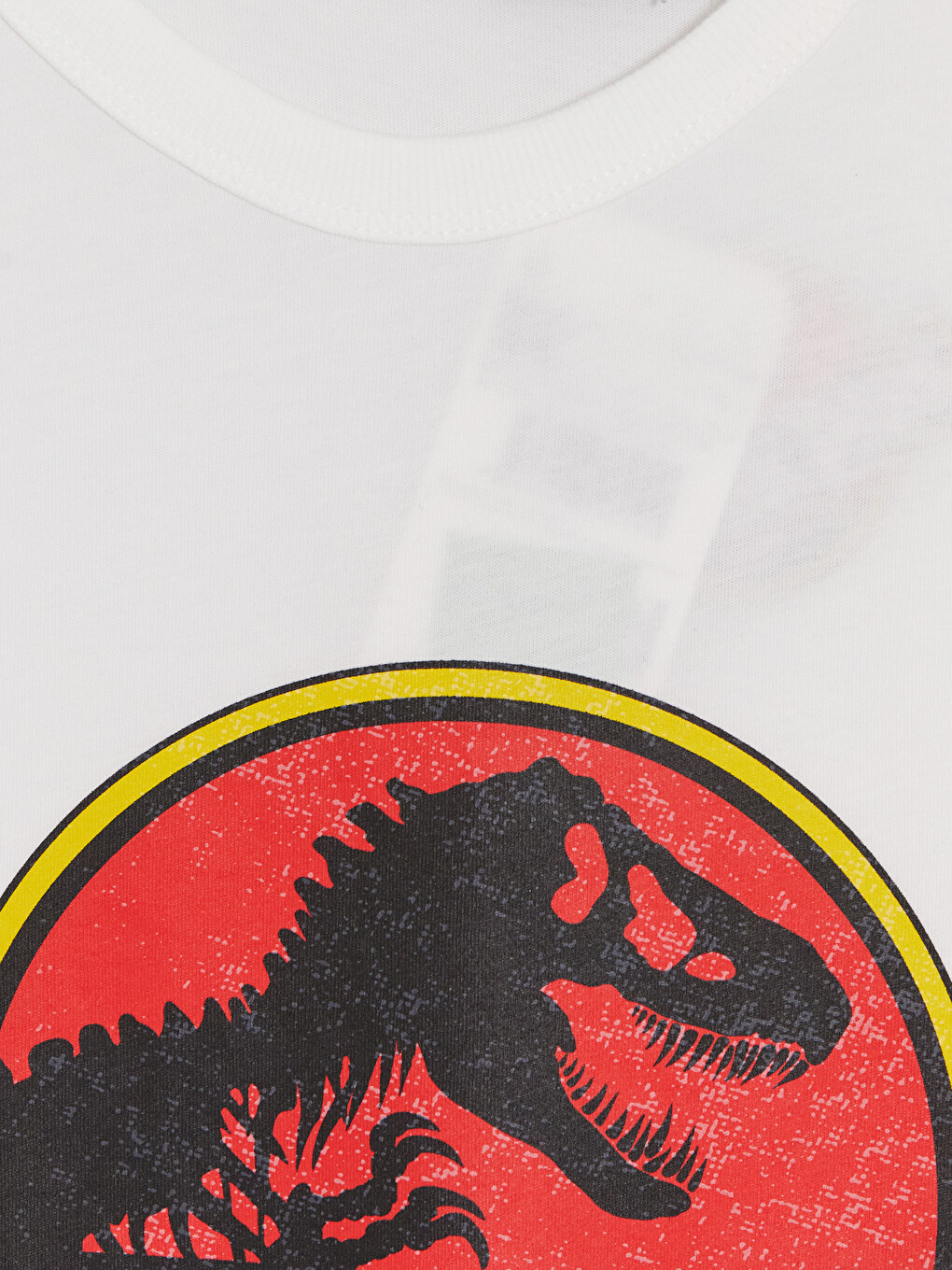 Beyaz Bisiklet Yaka Jurassic Park Baskılı Erkek Çocuk Tişört-2