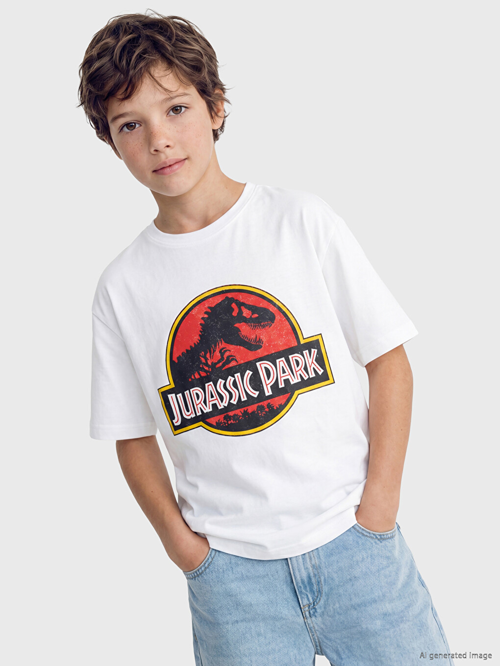 Crew Neck Jurassic Park Printed Boys' T-shirt
