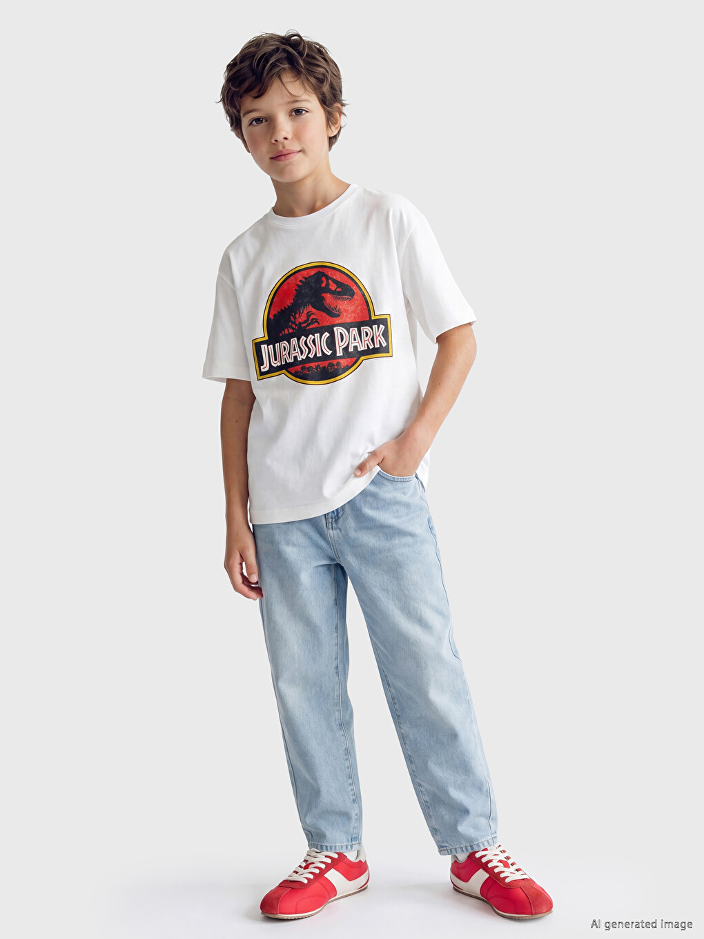 Crew Neck Jurassic Park Printed Boys' T-shirt-1