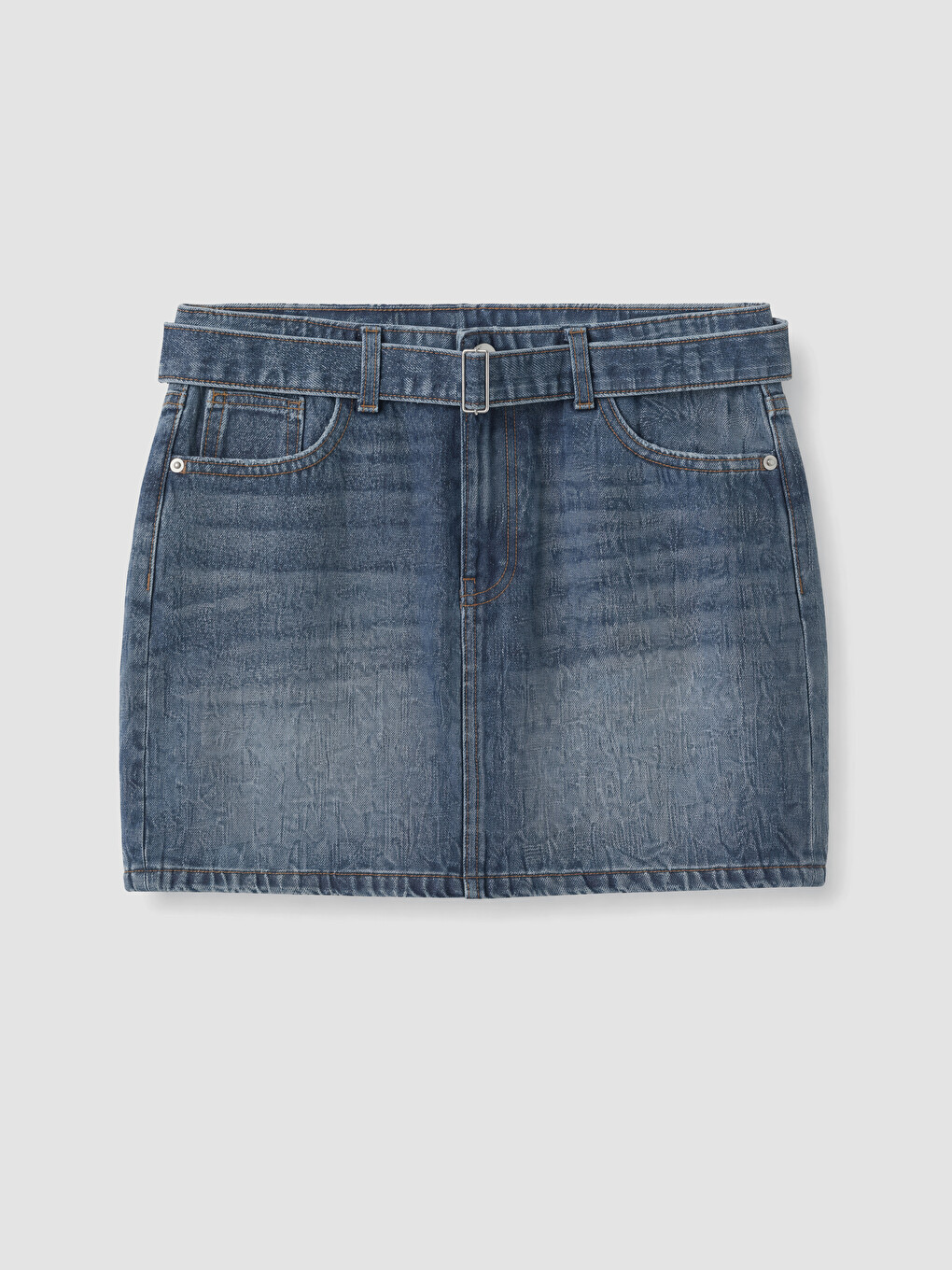 Waist Belted Mini Jean Skirt-4