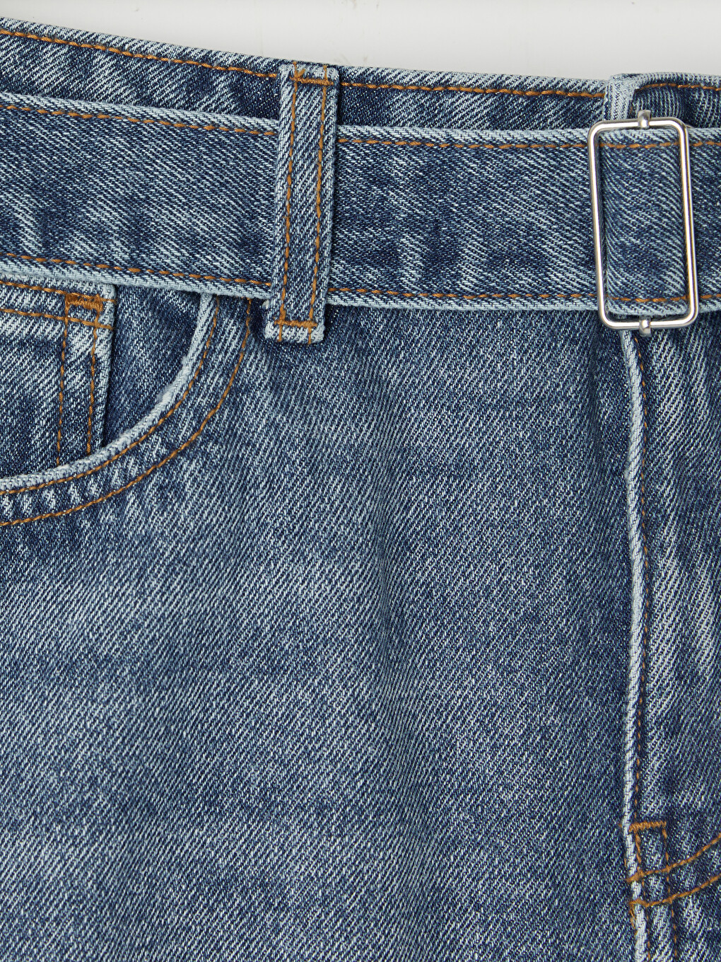Waist Belted Mini Jean Skirt-5