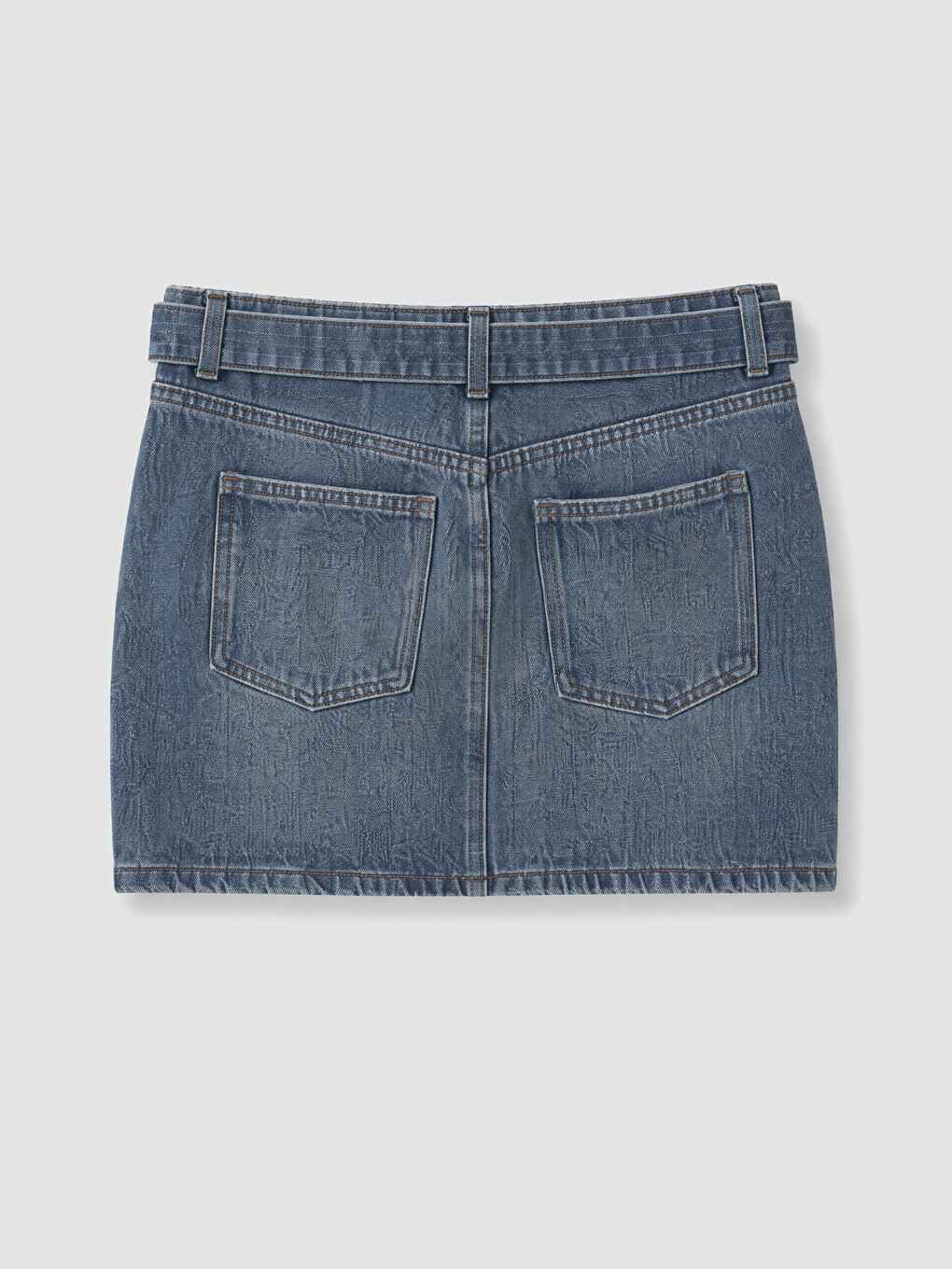 Waist Belted Mini Jean Skirt-6