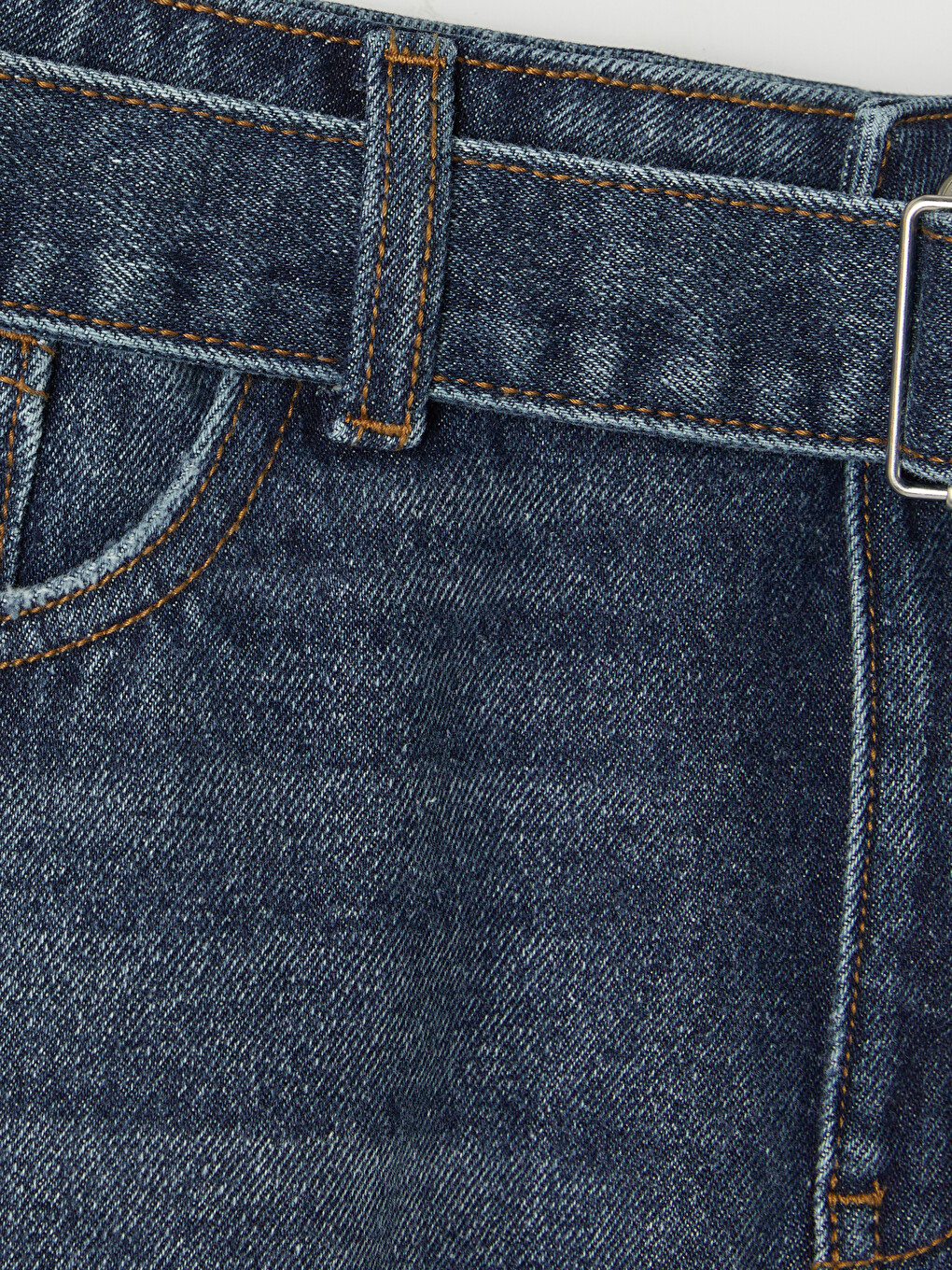 Waist Belted Mini Jean Skirt-5