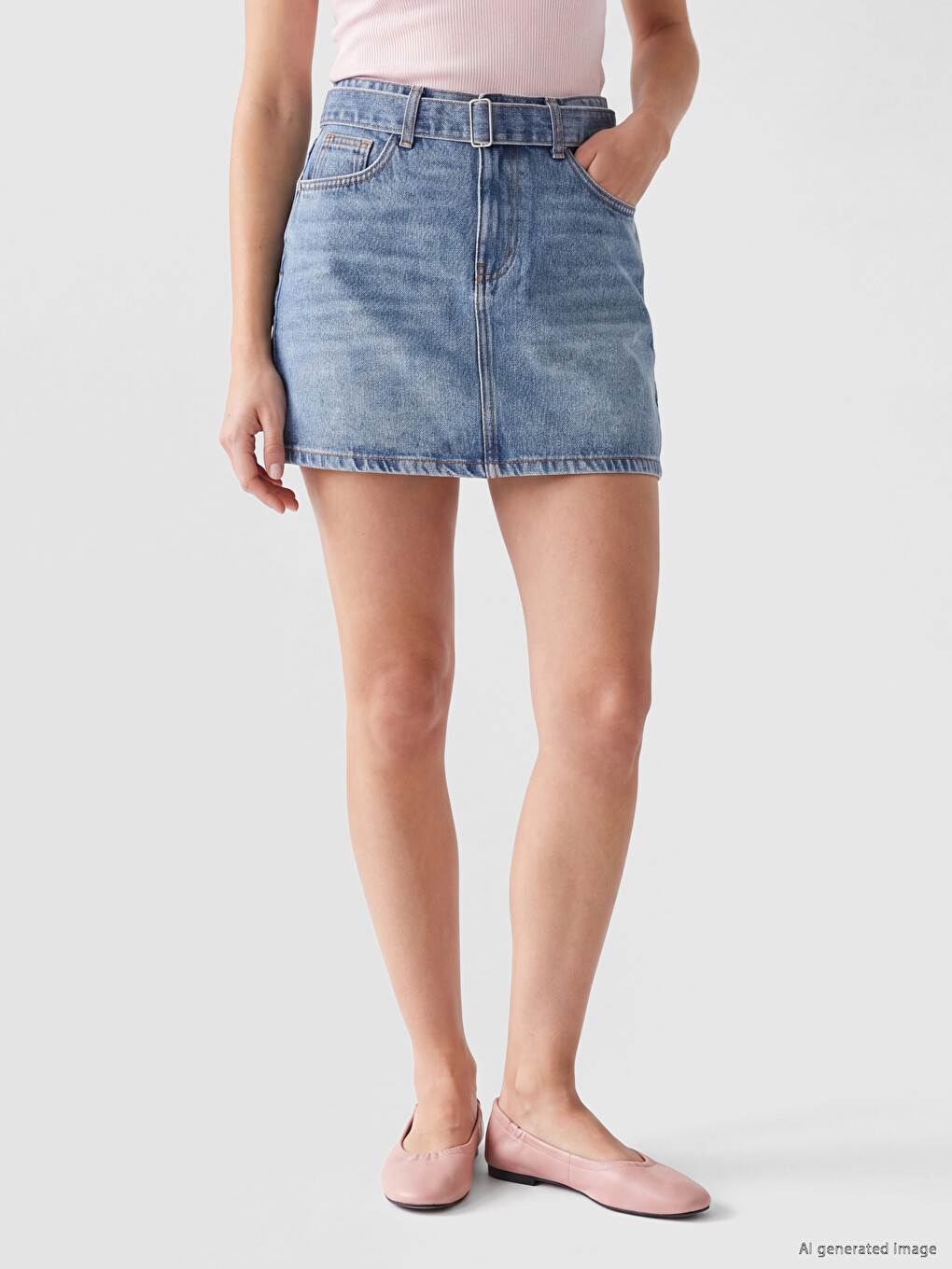 Waist Belted Mini Jean Skirt-1
