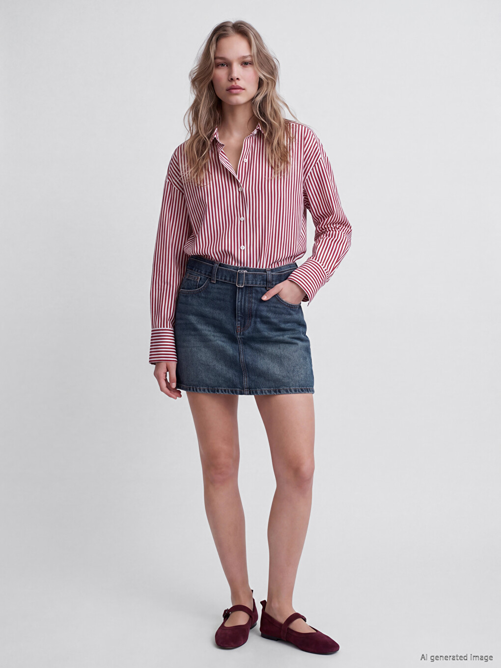 Waist Belted Mini Jean Skirt