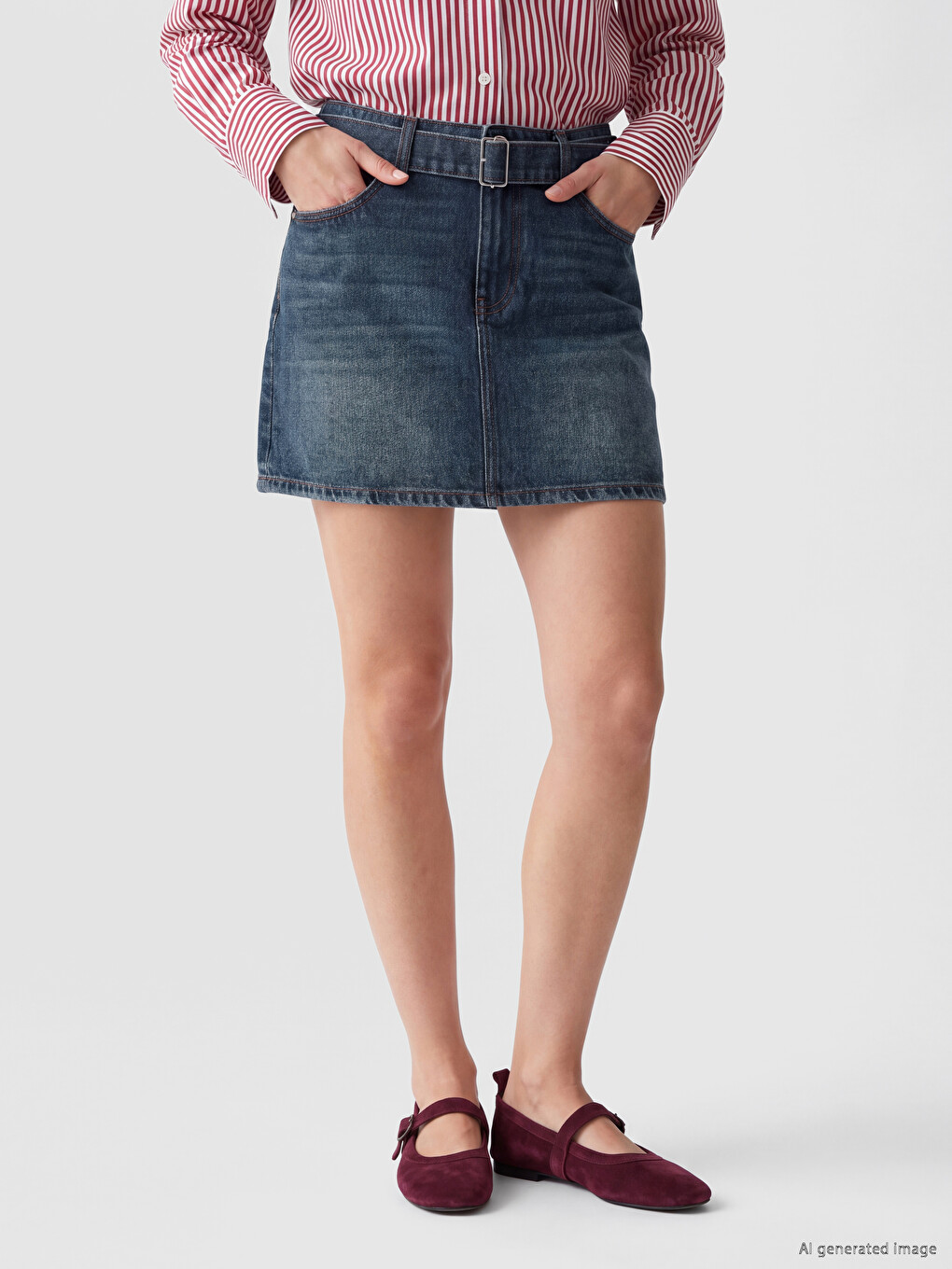Waist Belted Mini Jean Skirt-1