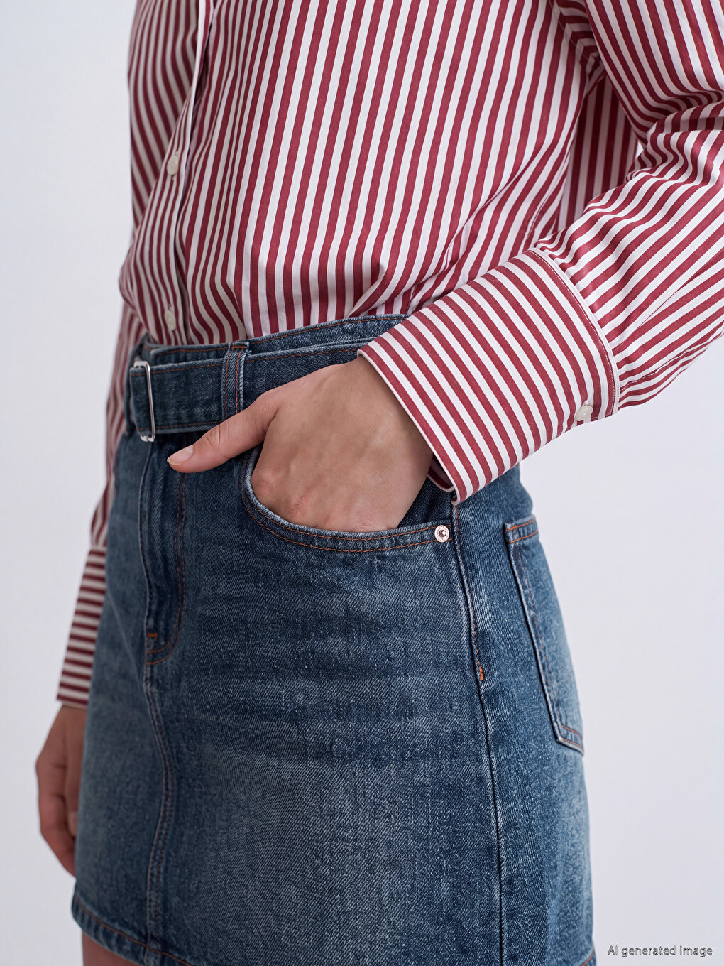 Waist Belted Mini Jean Skirt-2