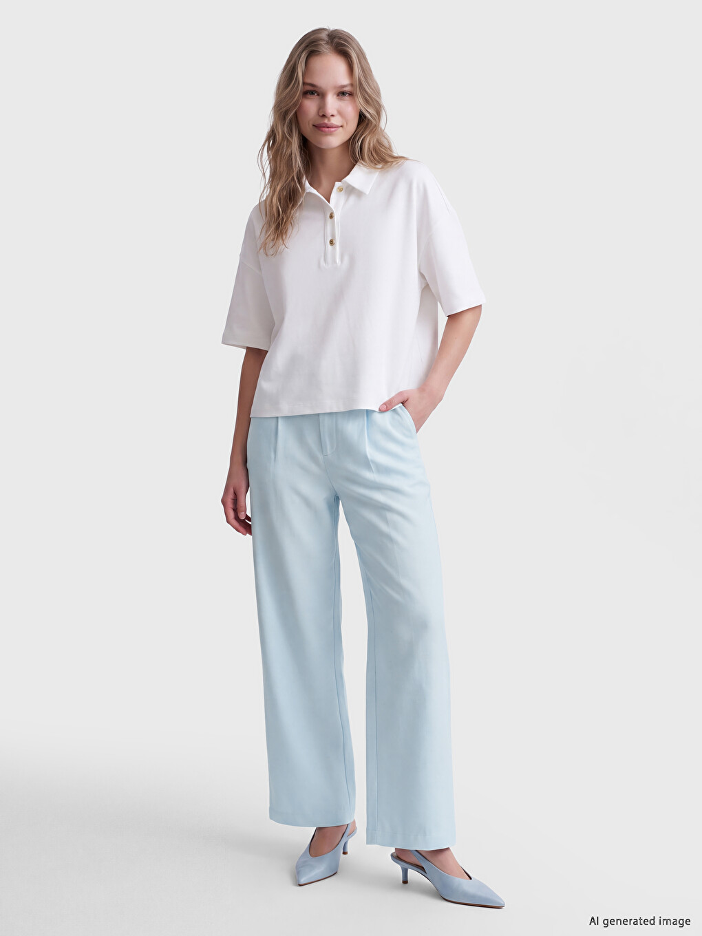 Pleated Wide Leg Women's Trousers