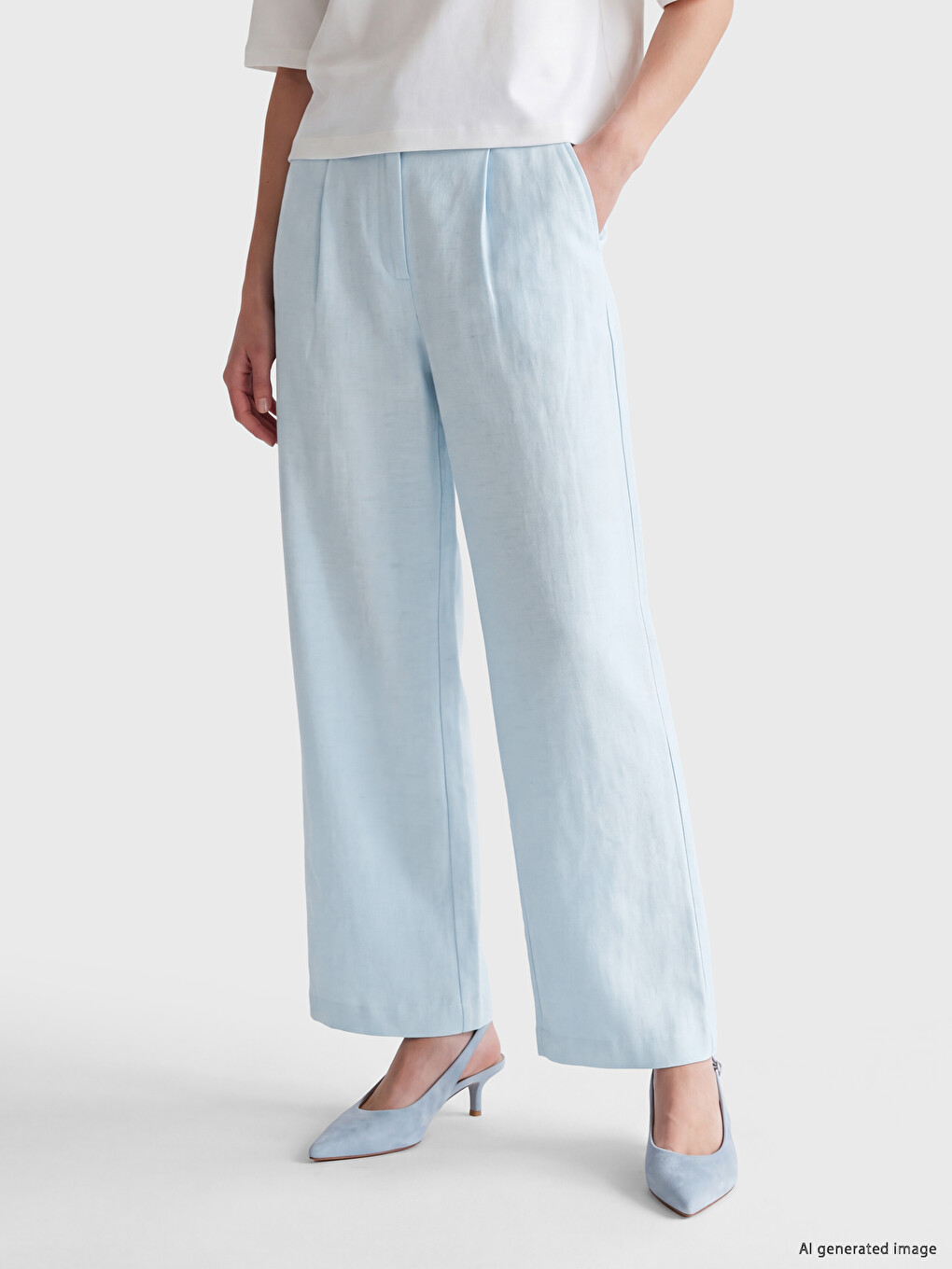 Pleated Wide Leg Women's Trousers-1