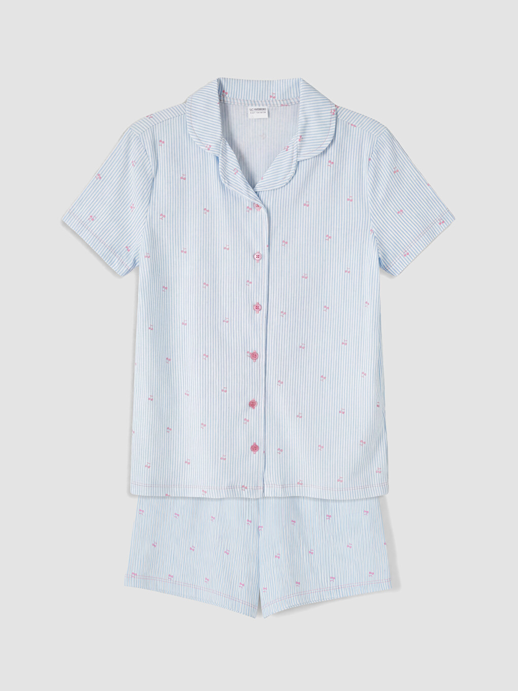 Ekru Gömlek Yaka Kız Çocuk Şortlu Pijama Takımı