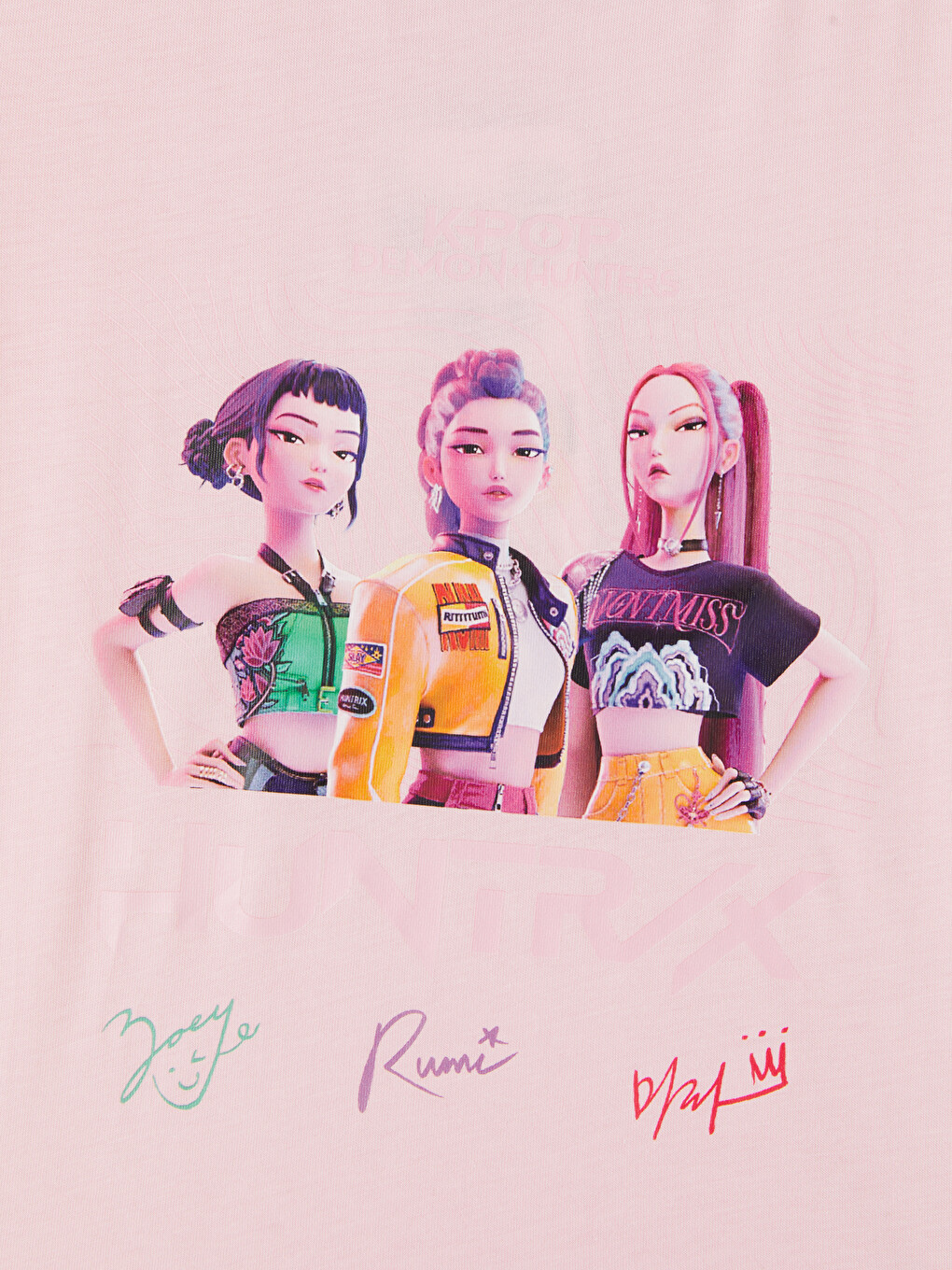 Pembe K-pop Demon Hunters Baskılı Kız Çocuk Elbise-2