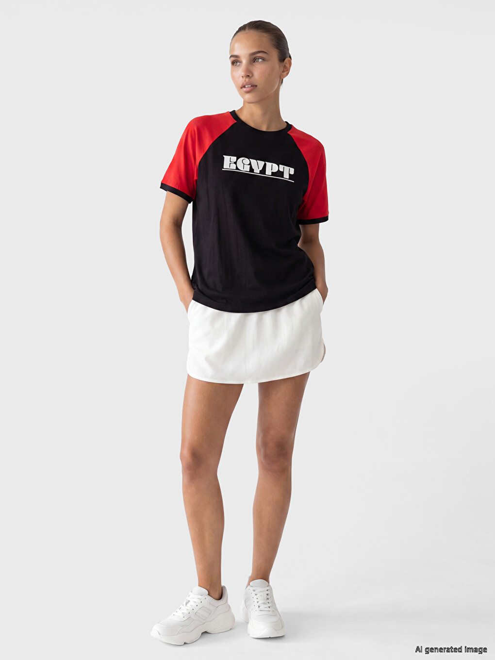 Siyah Mısır Baskılı Oversize Kadın Spor Tişört-1