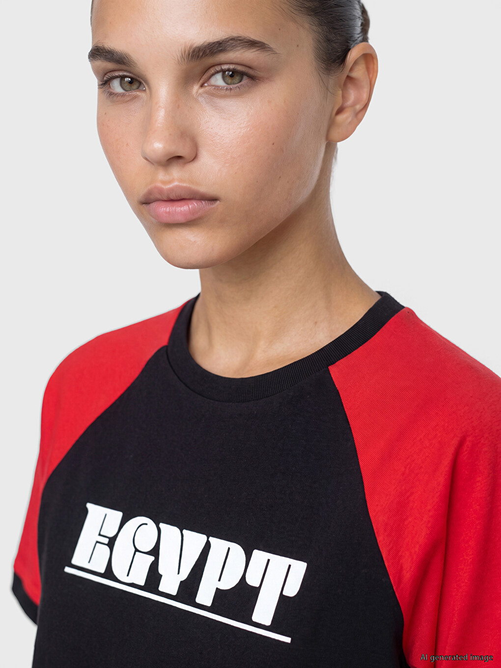 Siyah Mısır Baskılı Oversize Kadın Spor Tişört-2
