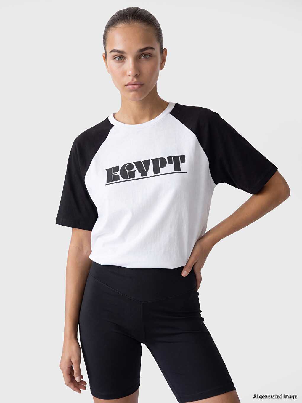 Beyaz Mısır Baskılı Oversize Kadın Spor Tişört