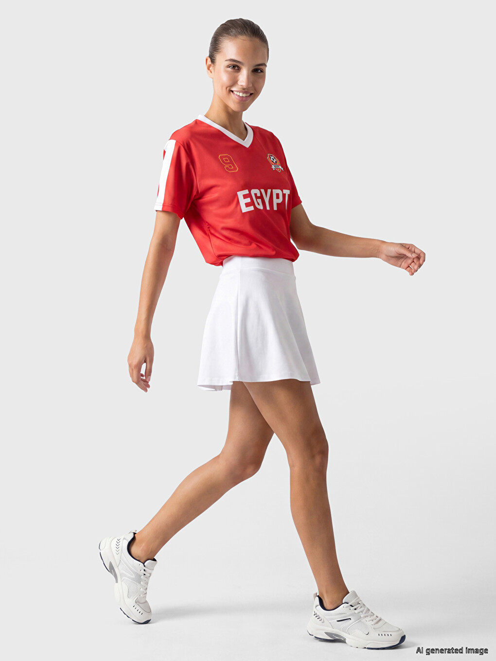 Kırmızı Mısır Baskılı Oversize Kadın Spor Tişört-1