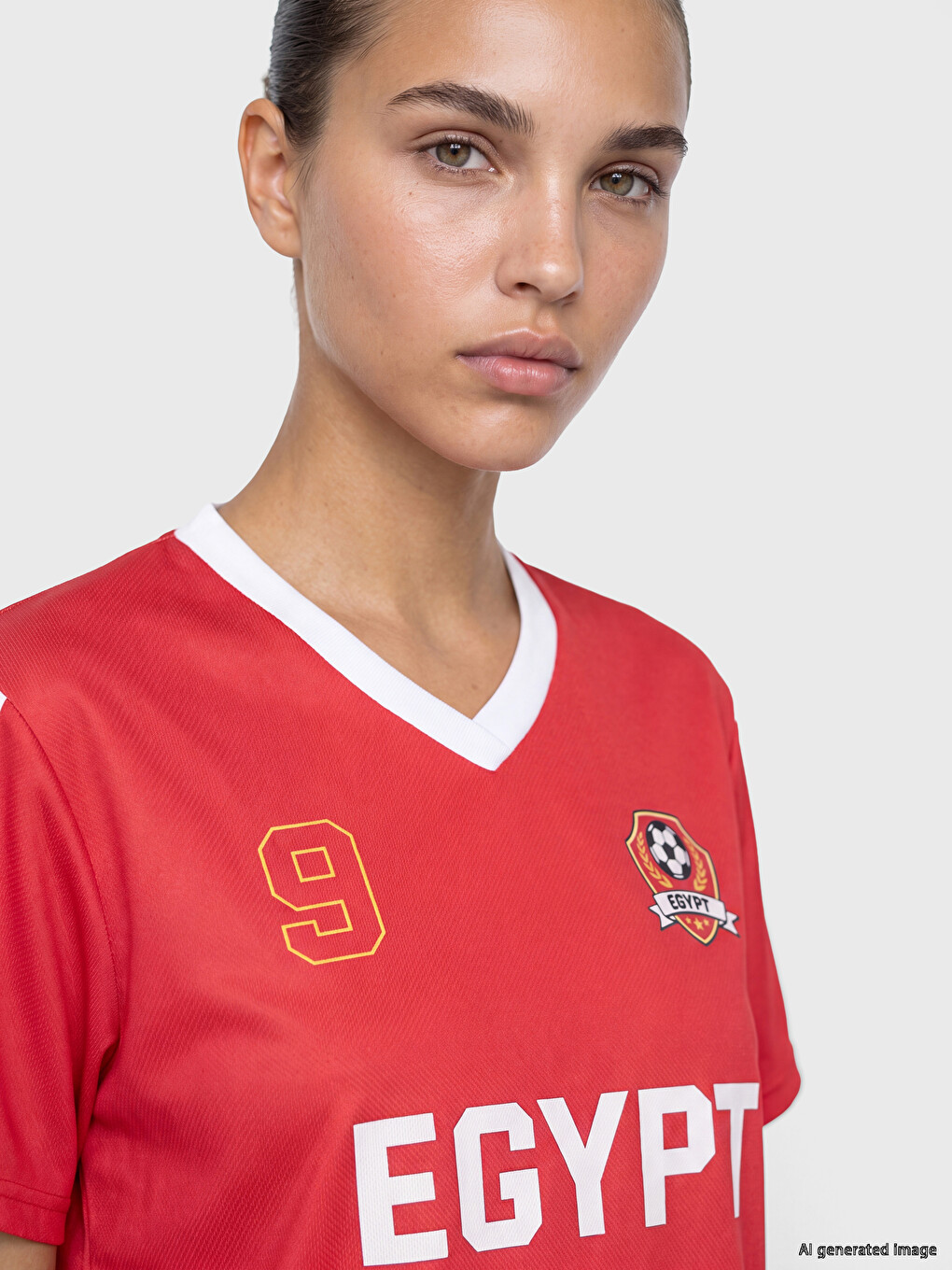 Kırmızı Mısır Baskılı Oversize Kadın Spor Tişört-2