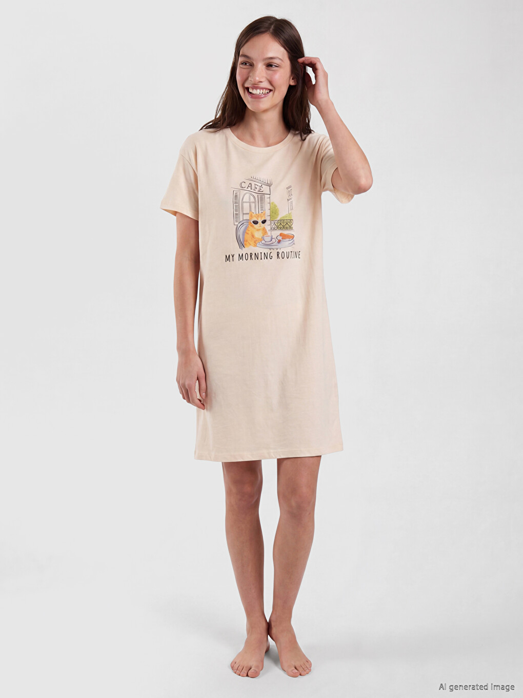 Chemise De Nuit Imprimée Col Rond Femme
