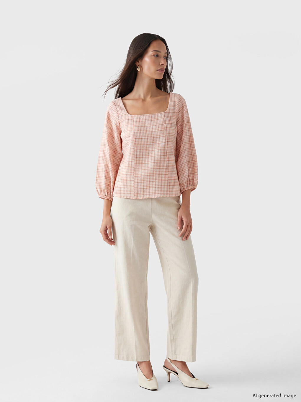 Square Neck Plaid Blouse-1