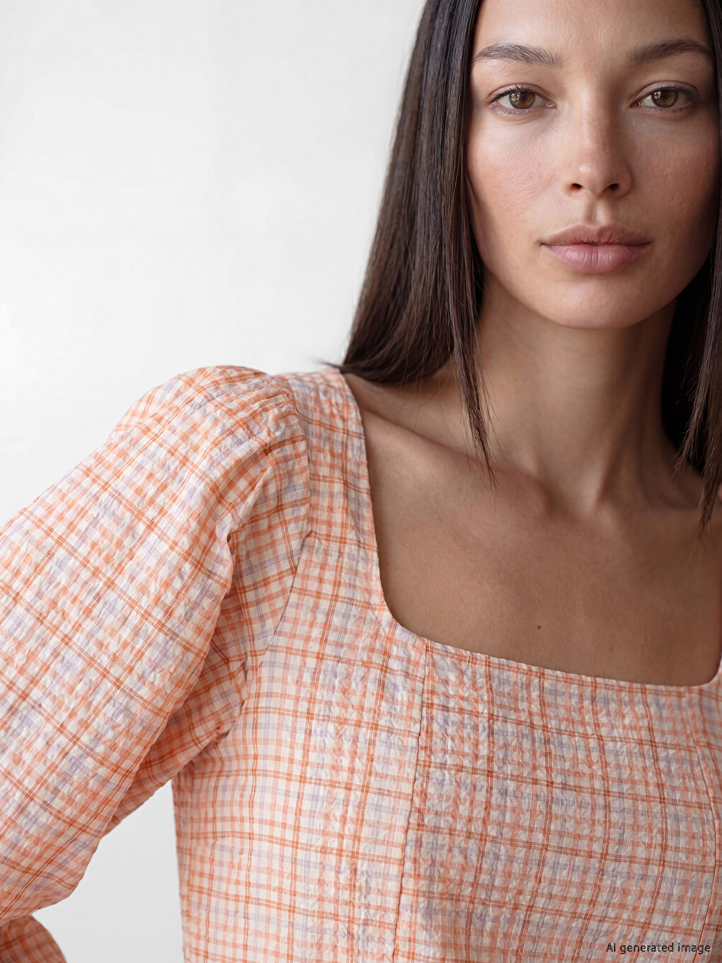 Square Neck Plaid Blouse-2