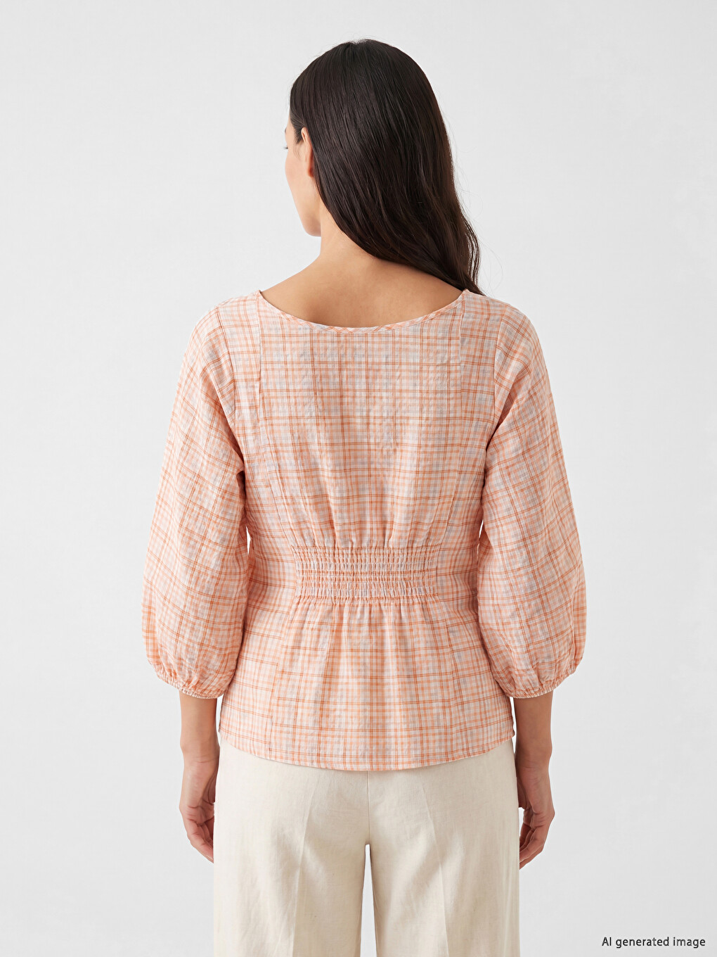 Square Neck Plaid Blouse-3