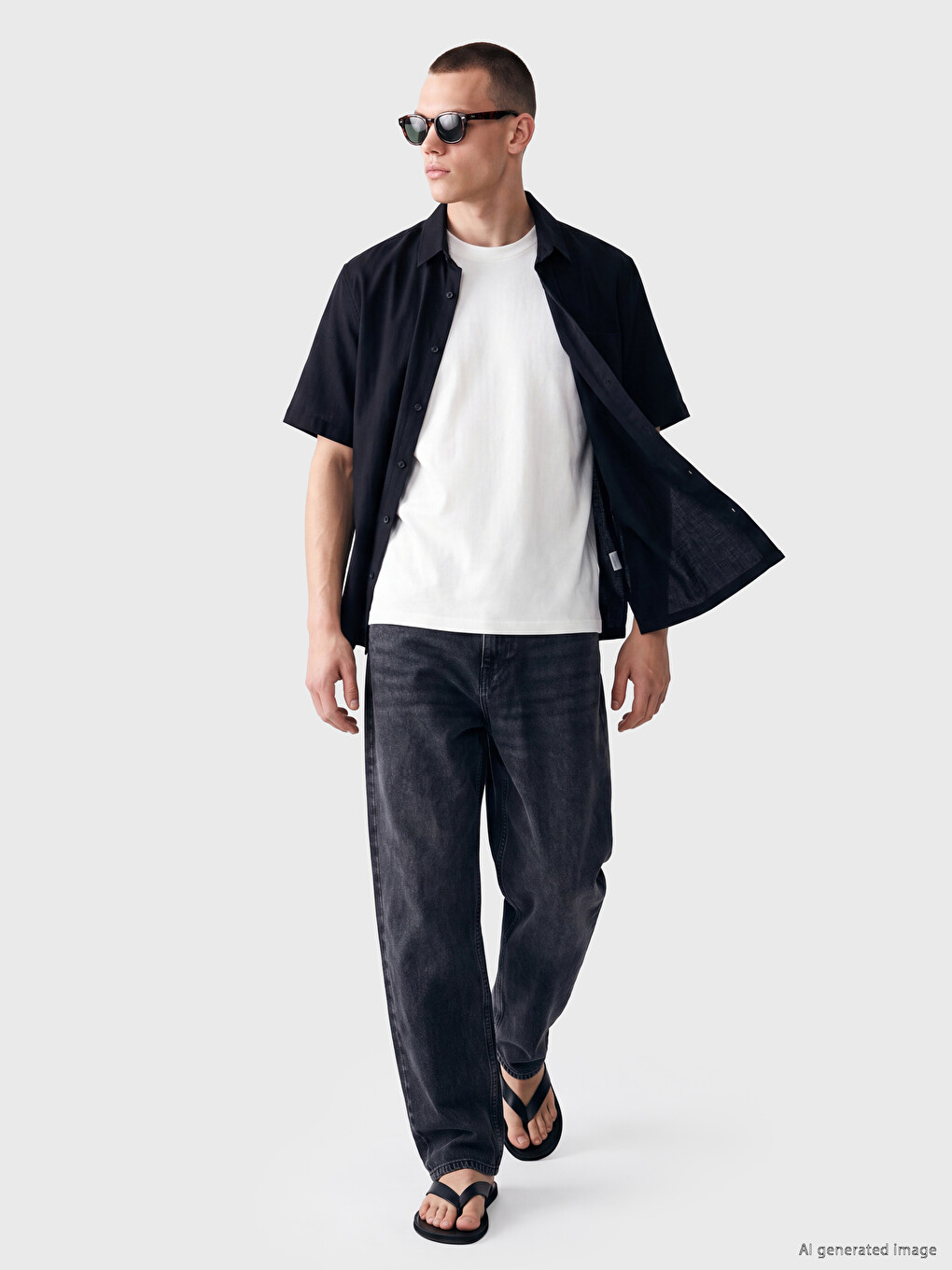 Siyah Regular Fit Erkek Gömlek-1