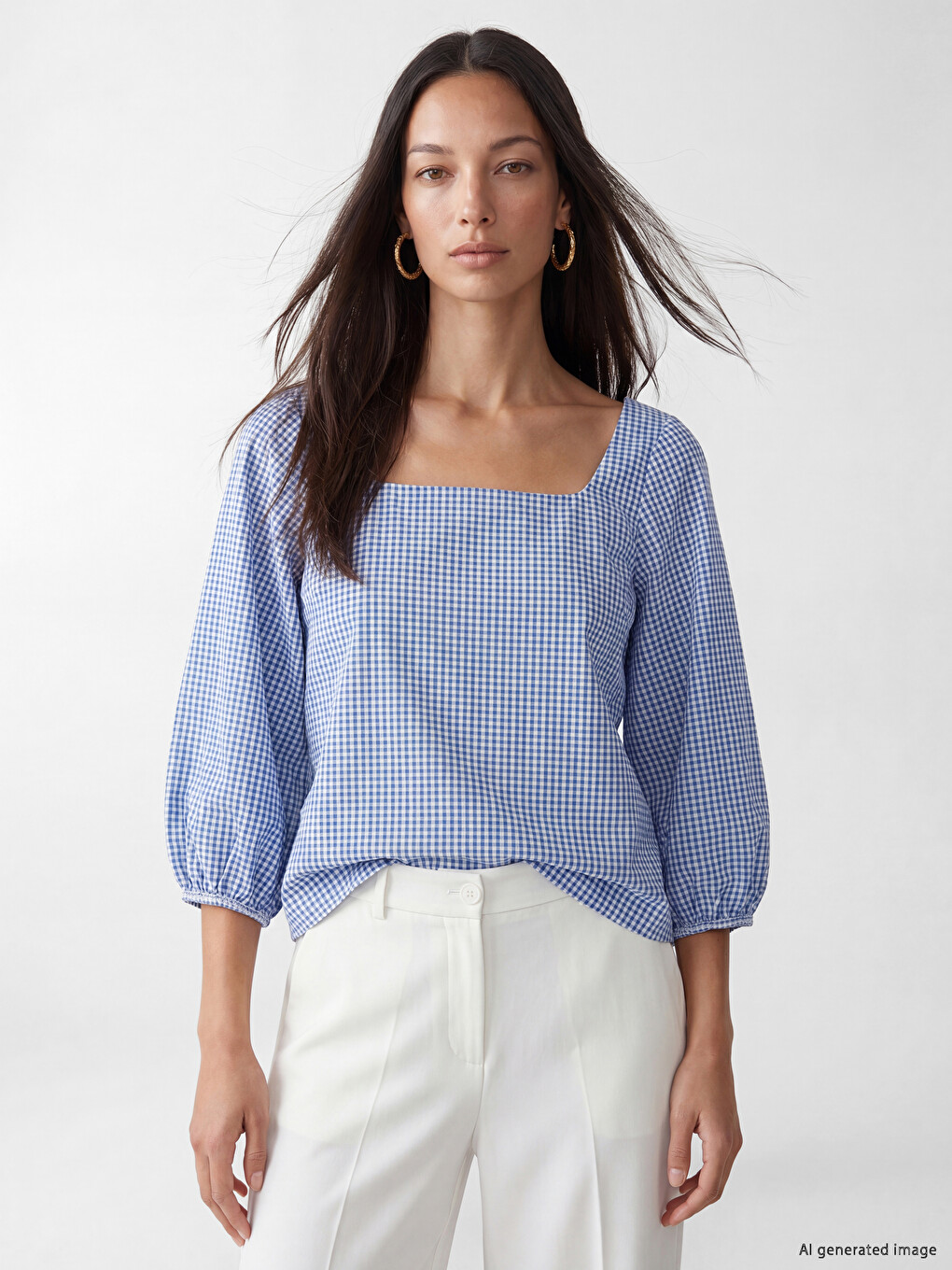 Square Neck Plaid Blouse