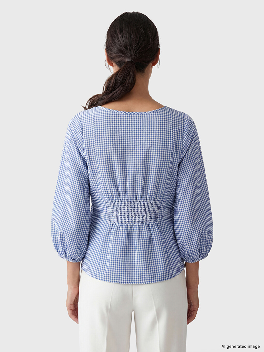 Square Neck Plaid Blouse-3