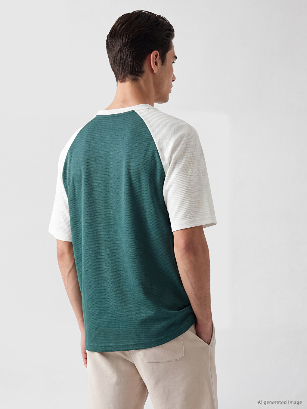 Yeşil Relaxed Fit Bisiklet Yaka Reglan Kollu Erkek Tişört-2