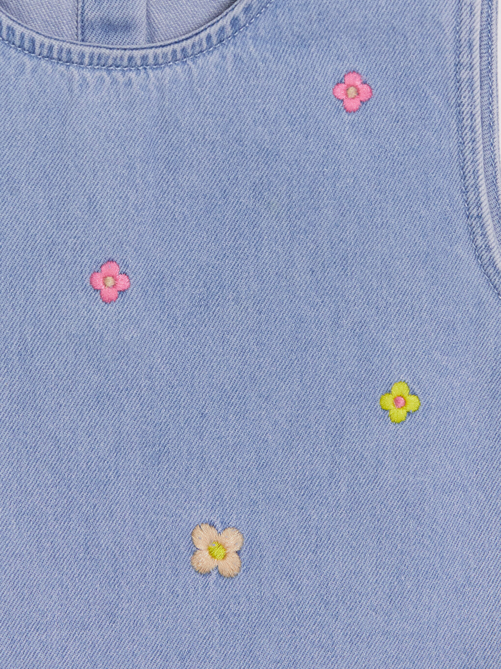 Floral Embroidered Girls' Jean Dress-2