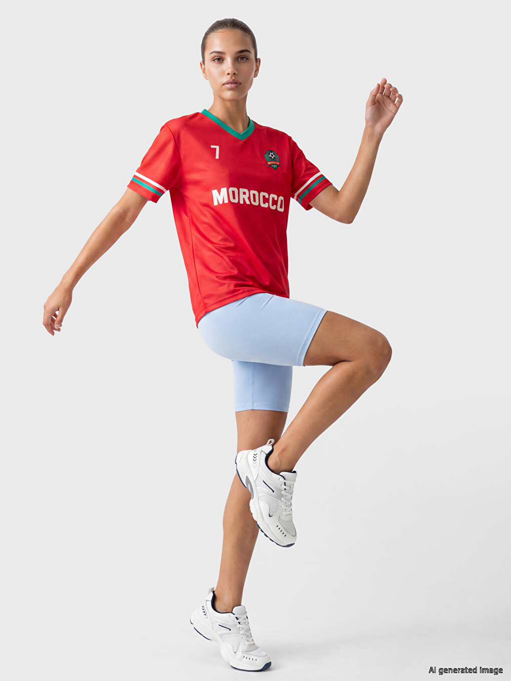 Kırmızı Morocco Baskılı Oversize Kadın Spor Tişört-1