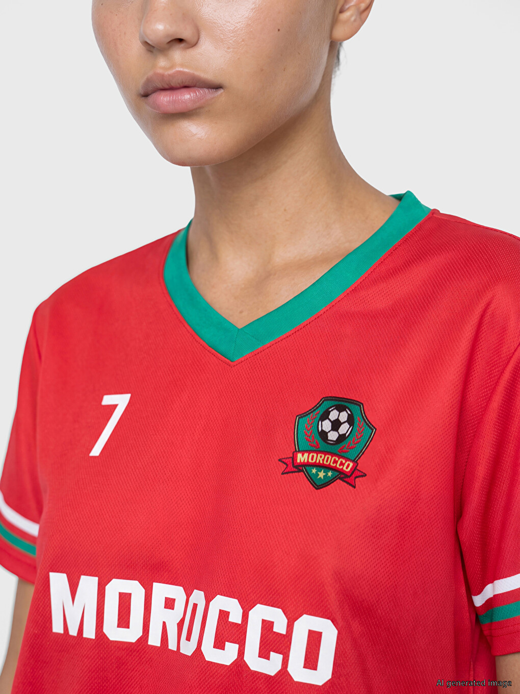 Kırmızı Morocco Baskılı Oversize Kadın Spor Tişört-2