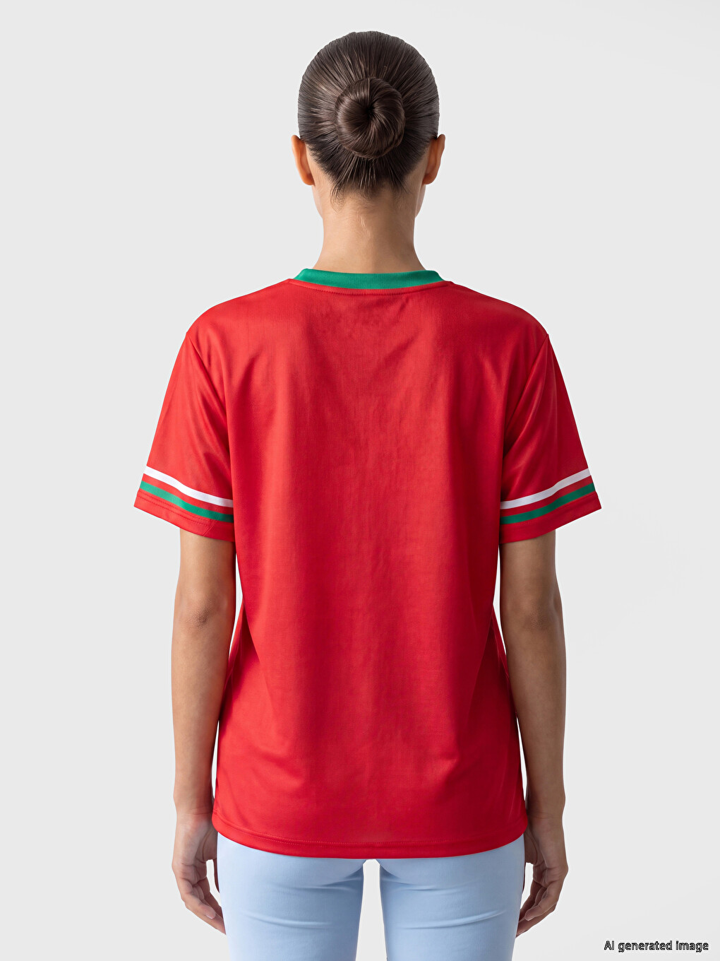 Kırmızı Morocco Baskılı Oversize Kadın Spor Tişört-3
