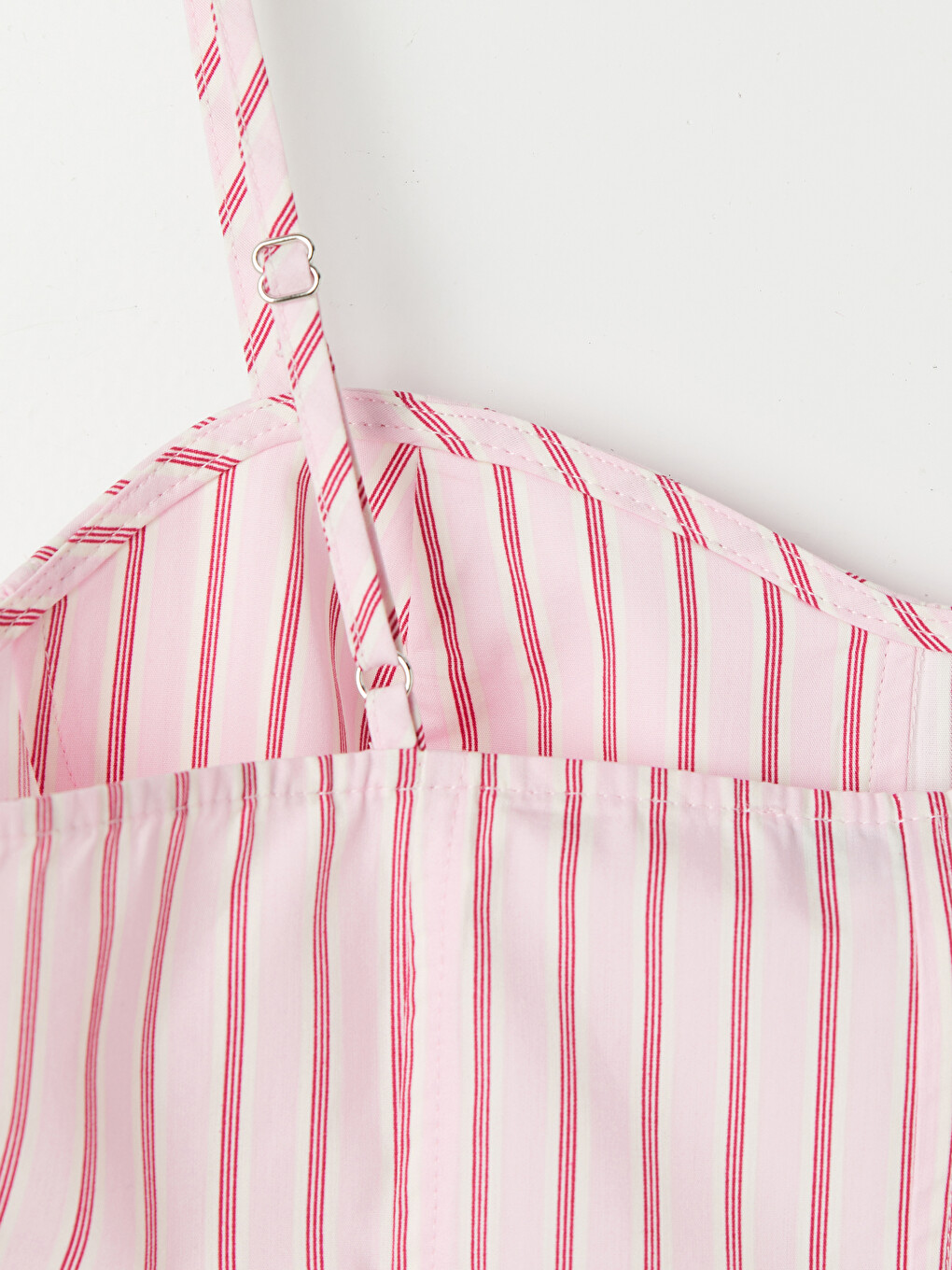 Pembe Kalp Yaka Çizgili İp Askılı Peplum Bluz-2