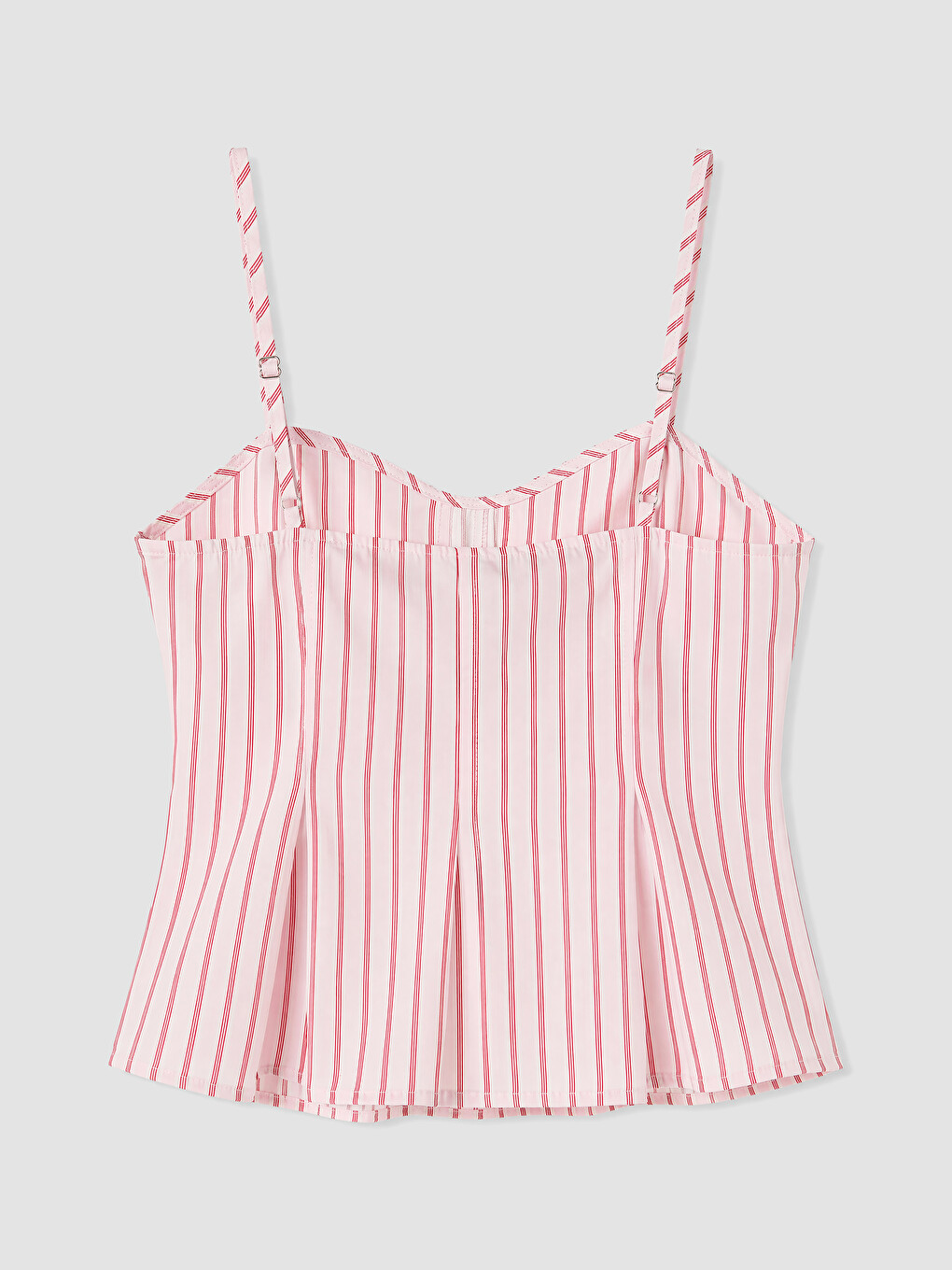 Pembe Kalp Yaka Çizgili İp Askılı Peplum Bluz-3