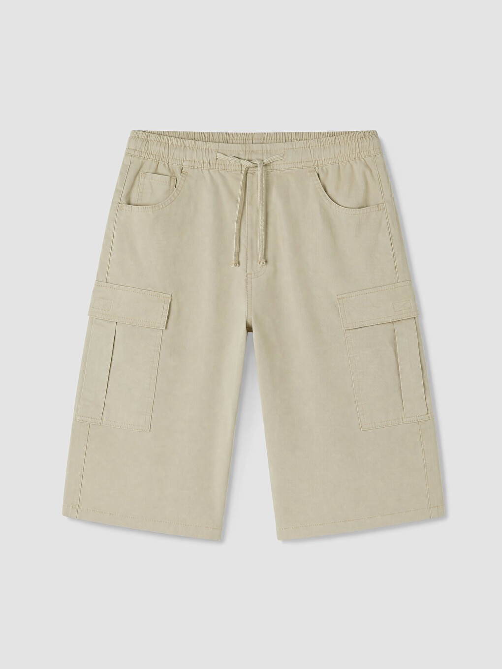 Gri Relax Fit Gabardin Erkek Kargo Şort-4