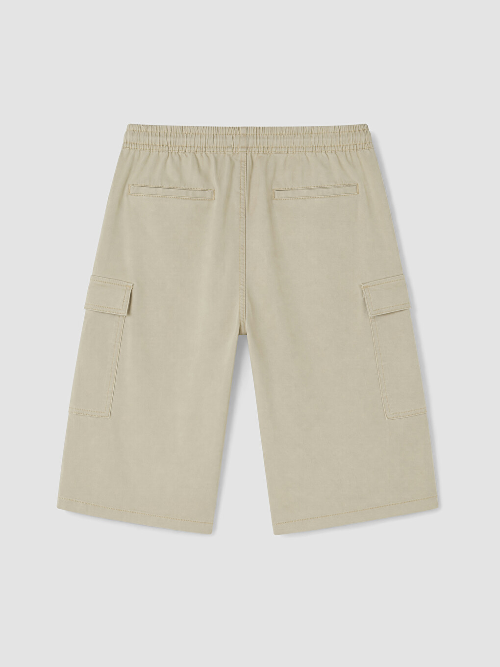 Gri Relax Fit Gabardin Erkek Kargo Şort-5