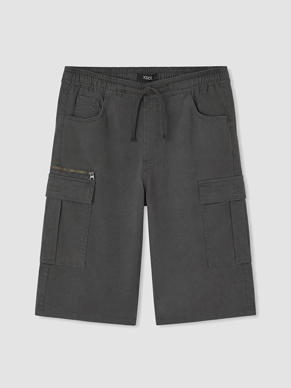 Gri Relax Fit Gabardin Erkek Kargo Şort