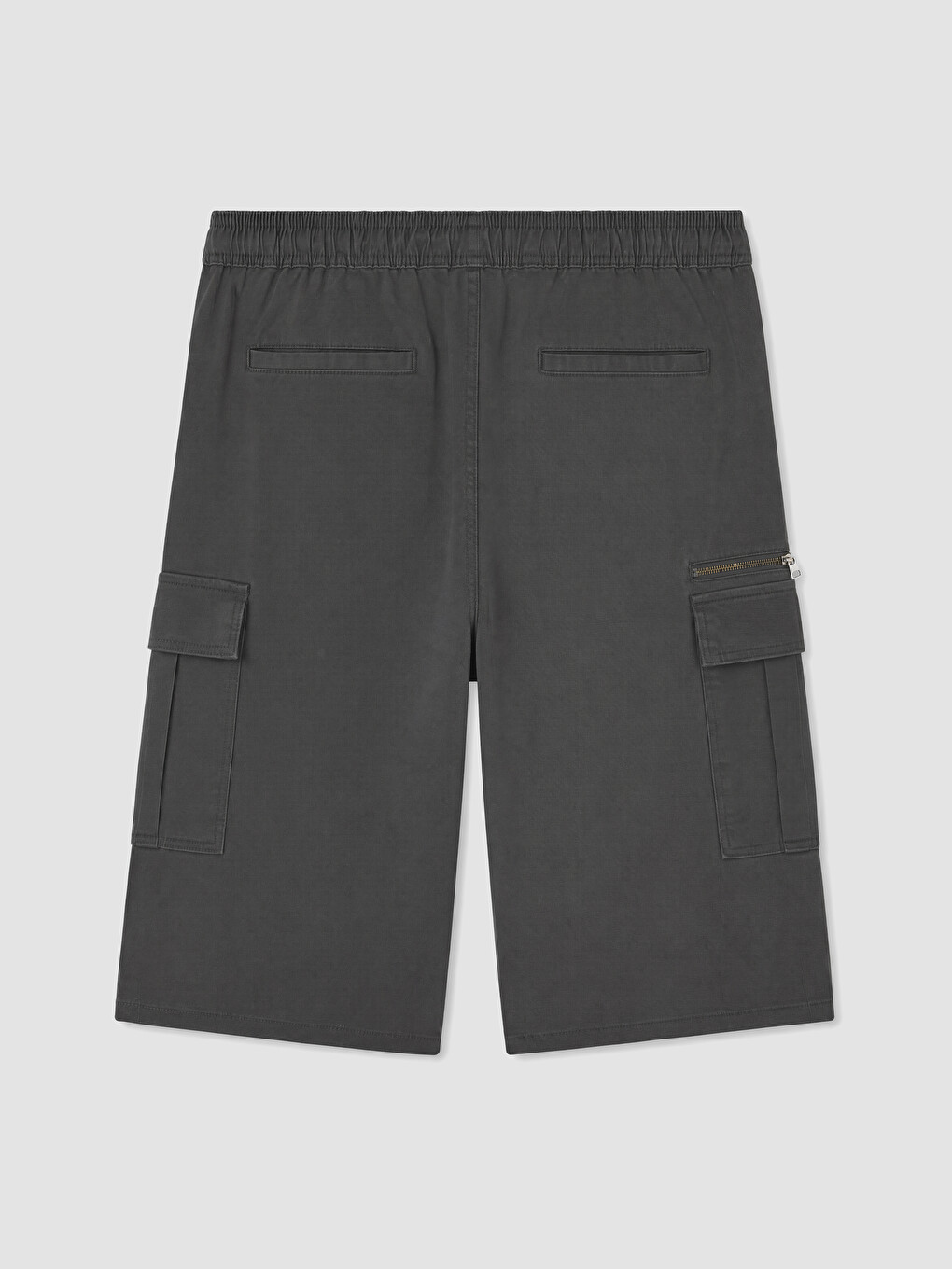 Gri Relax Fit Gabardin Erkek Kargo Şort-2