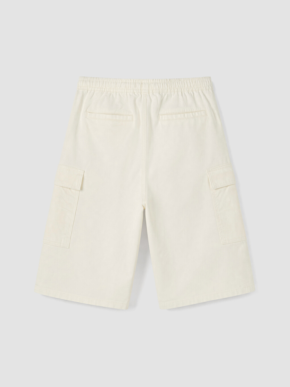 Ekru Relax Fit Gabardin Erkek Kargo Şort-2