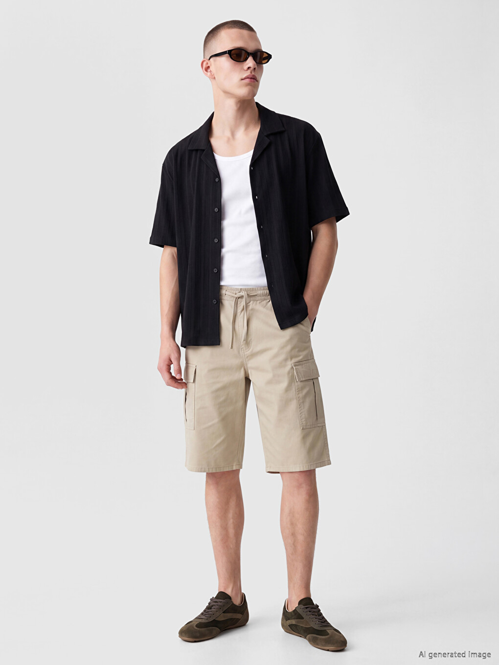 Gri Relax Fit Gabardin Erkek Kargo Şort-1